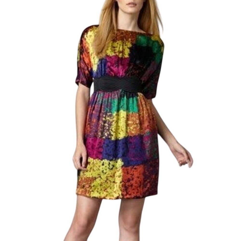 Trina Turk Silk Multicolor Short Sleeve Dress Size 2